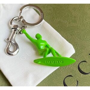 Gucci Green Surfer Keychain Ceramic Varnish Ottone Silver Hardware 822123